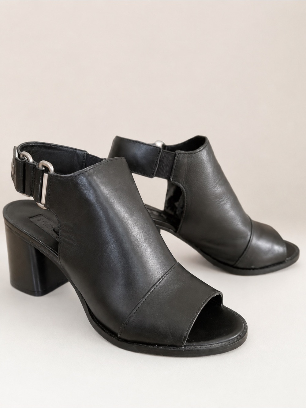 Alexander Wang TOPSHOP Black Leather Block Heel Slingback Open Toe Sandal 6 / 36